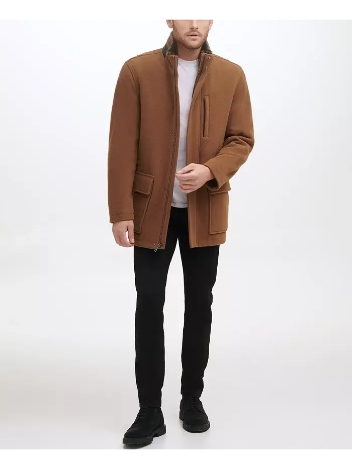 Мужское шерстяное пальто Car Coat с ворсом Cole Haan