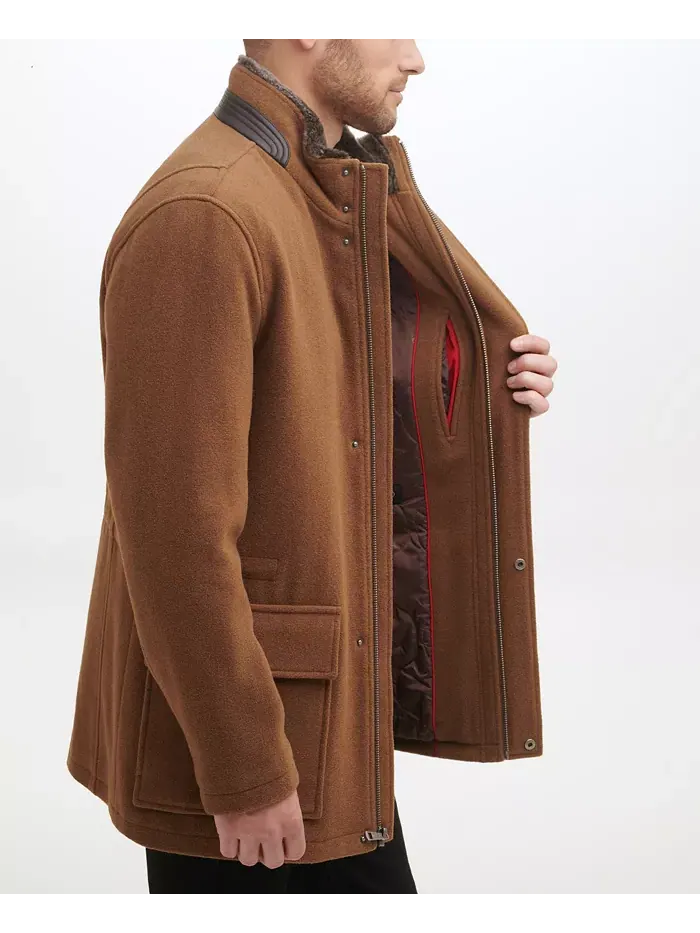Мужское шерстяное пальто Car Coat с ворсом Cole Haan — изображение 2 из 5, верблюжий