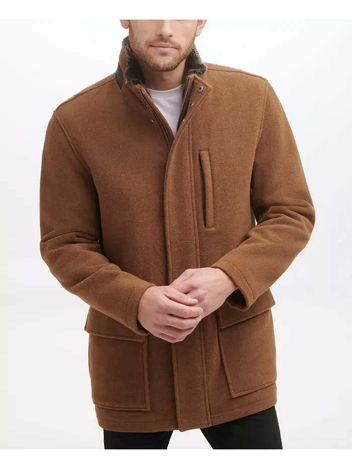 Мужское шерстяное пальто Car Coat с ворсом Cole Haan — изображение 3 из 5, верблюжий