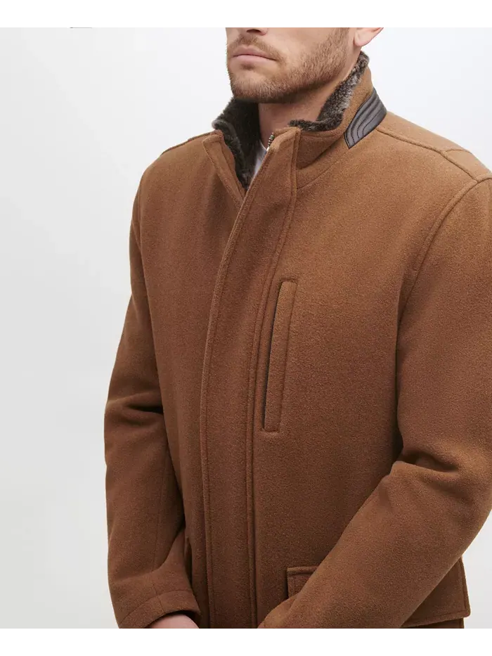 Мужское шерстяное пальто Car Coat с ворсом Cole Haan — изображение 4 из 5, верблюжий