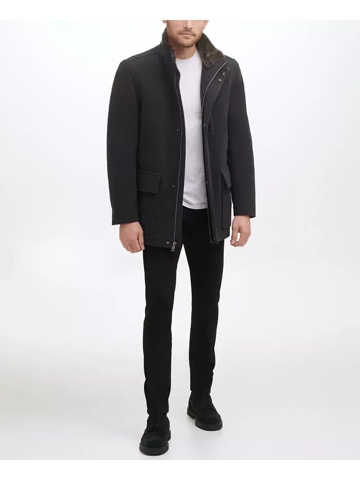 Мужское шерстяное пальто Car Coat с ворсом Cole Haan