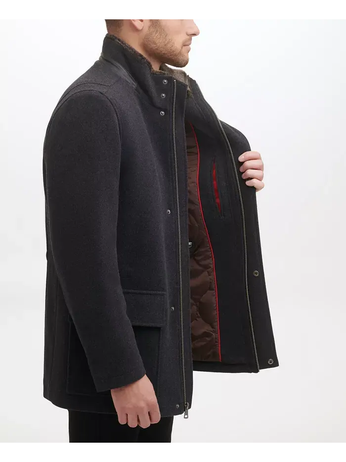 Мужское шерстяное пальто Car Coat с ворсом Cole Haan — изображение 2 из 5, темно-серый