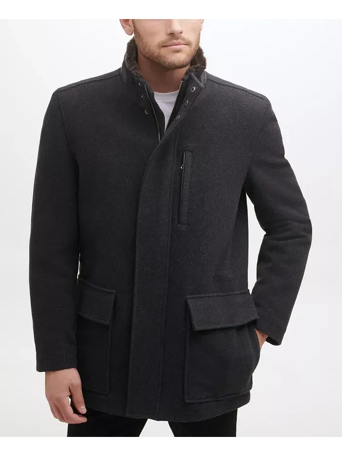 Мужское шерстяное пальто Car Coat с ворсом Cole Haan — изображение 3 из 5, темно-серый