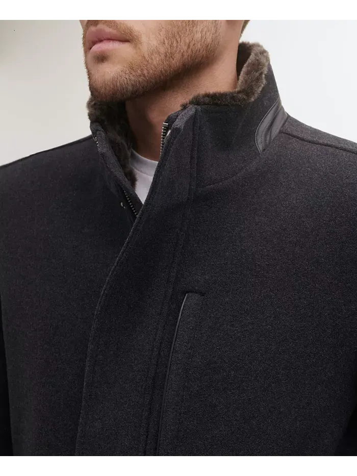 Мужское шерстяное пальто Car Coat с ворсом Cole Haan — изображение 4 из 5, темно-серый