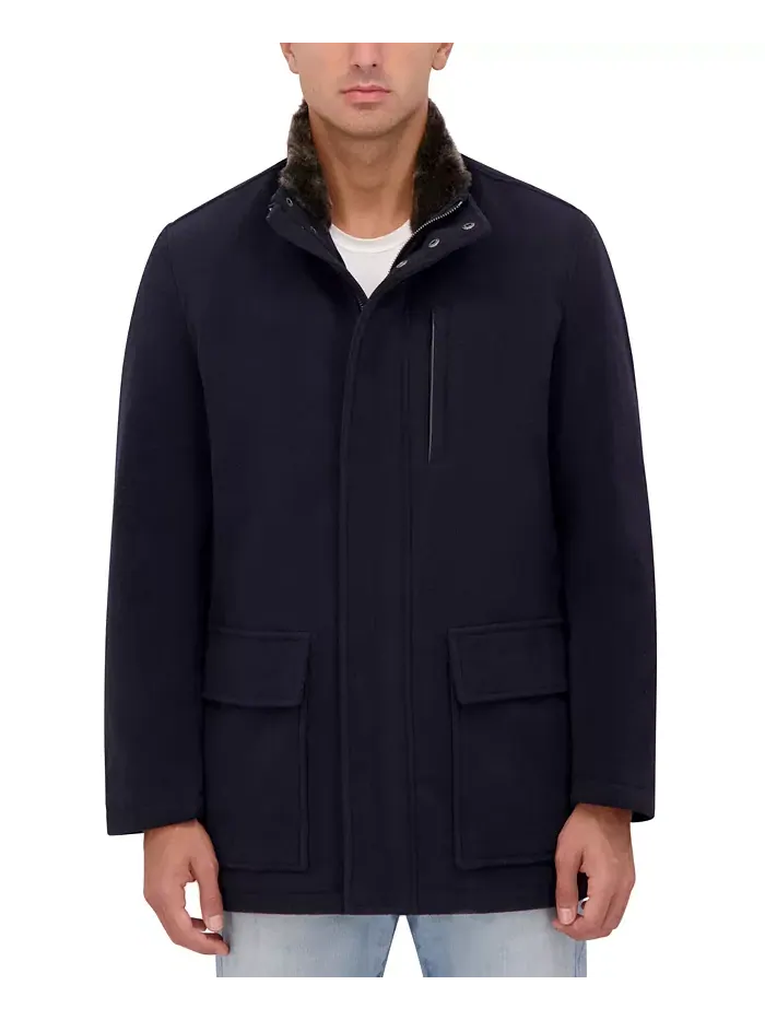 Мужское шерстяное пальто Car Coat с ворсом Cole Haan