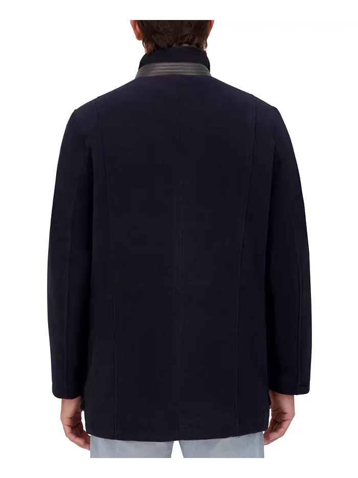 Мужское шерстяное пальто Car Coat с ворсом Cole Haan — изображение 2 из 7, темно-синий