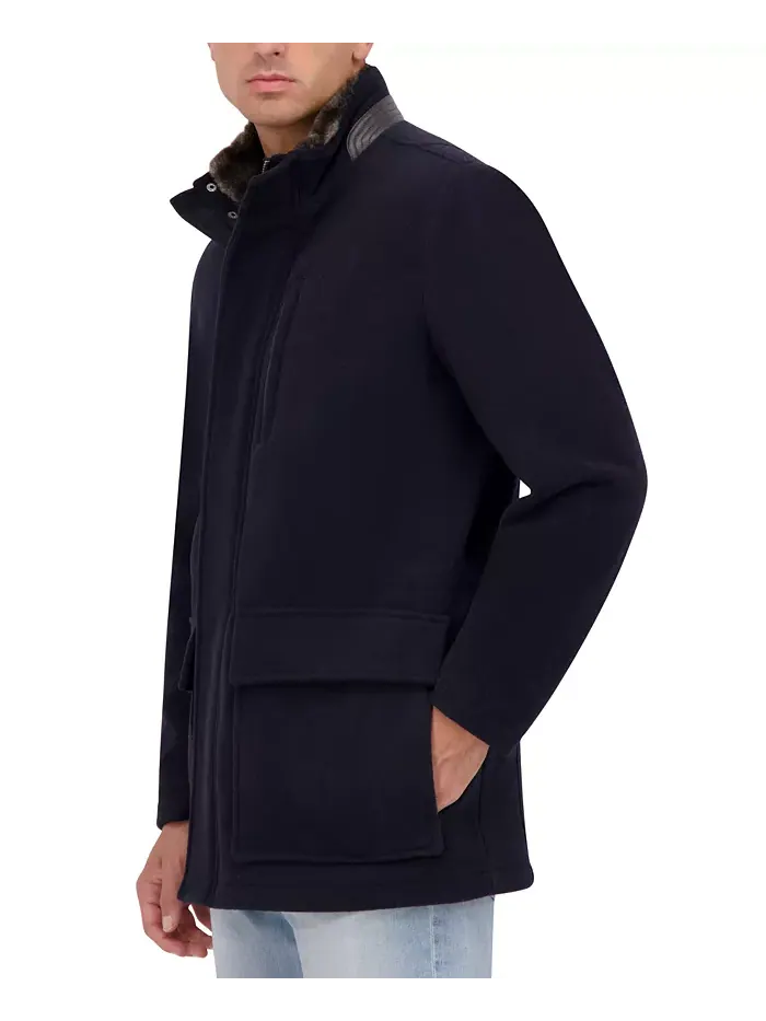 Мужское шерстяное пальто Car Coat с ворсом Cole Haan — изображение 3 из 7, темно-синий