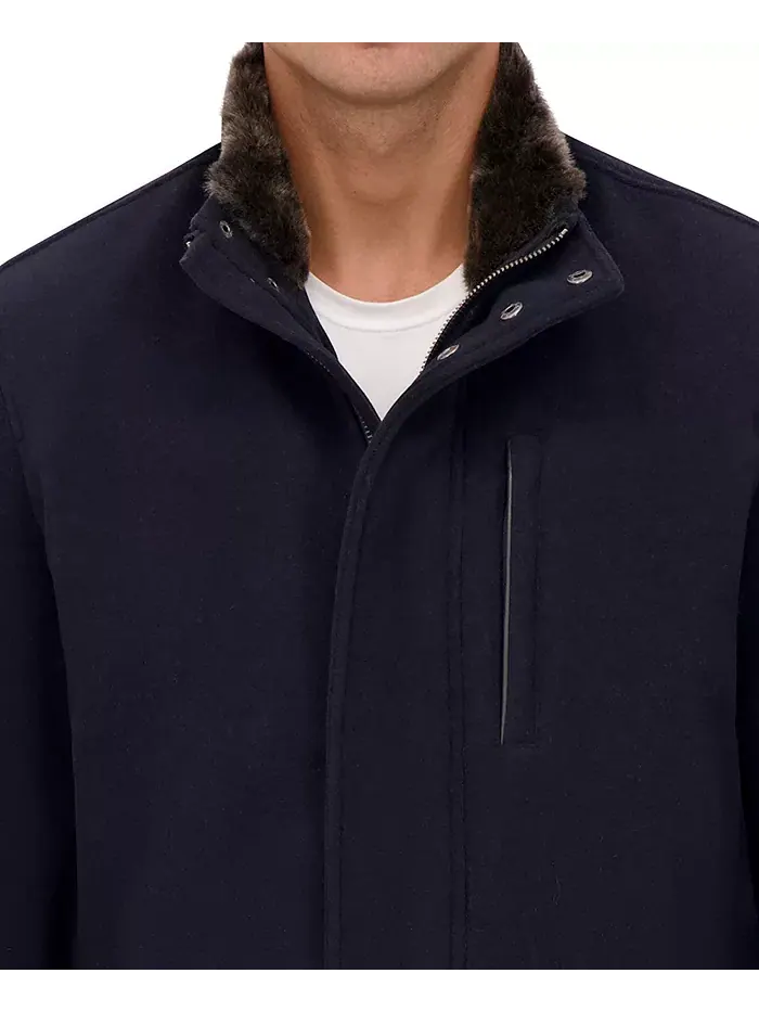 Мужское шерстяное пальто Car Coat с ворсом Cole Haan — изображение 4 из 7, темно-синий