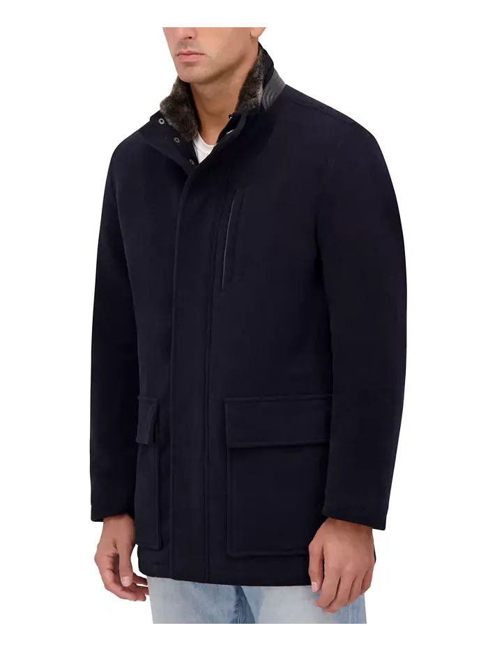 Мужское шерстяное пальто Car Coat с ворсом Cole Haan — изображение 5 из 7, темно-синий
