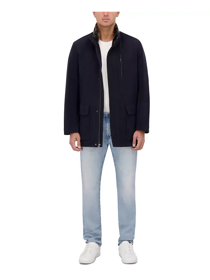 Мужское шерстяное пальто Car Coat с ворсом Cole Haan — изображение 6 из 7, темно-синий
