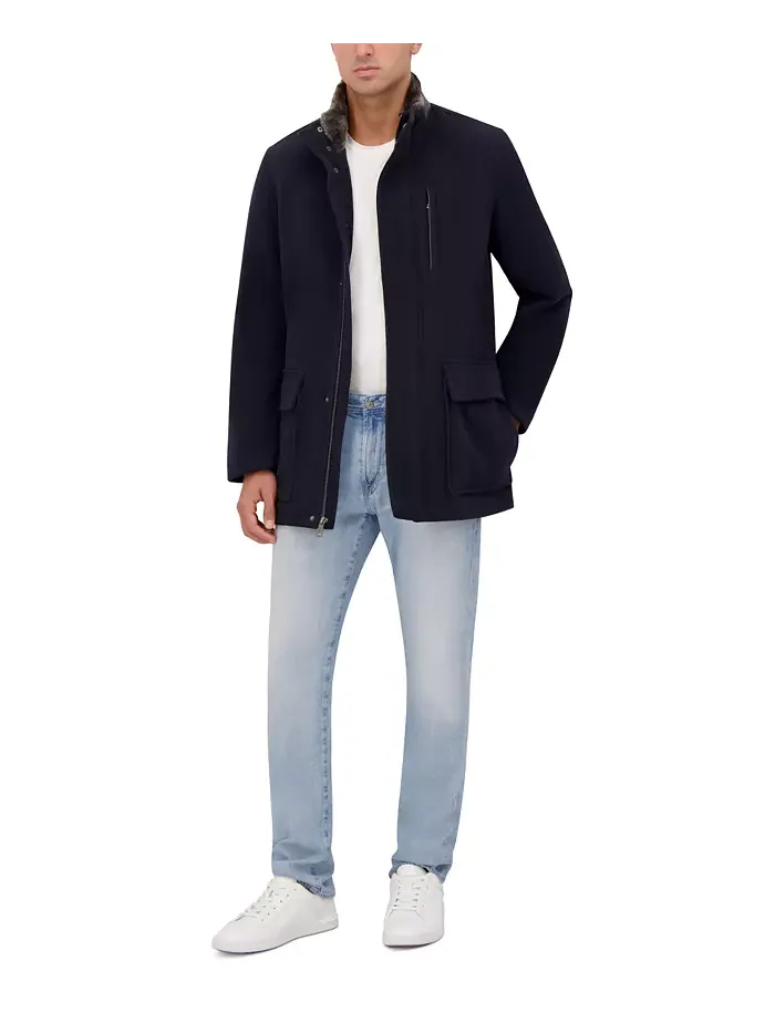 Мужское шерстяное пальто Car Coat с ворсом Cole Haan — изображение 7 из 7, темно-синий