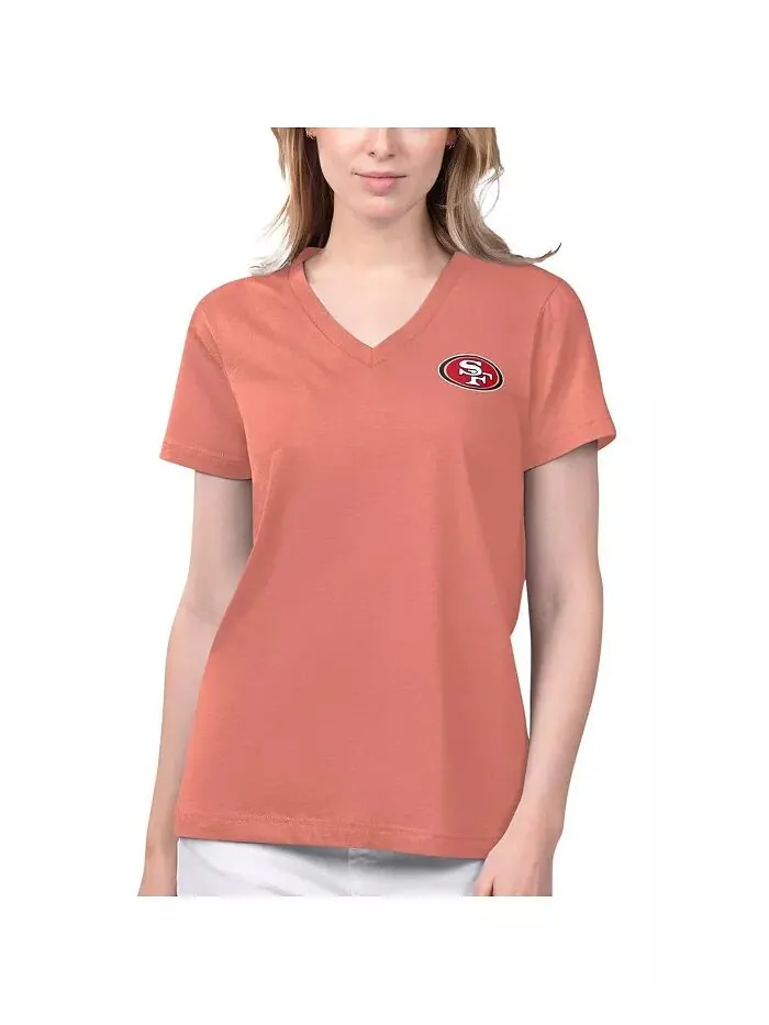 Женская футболка Coral San Francisco 49ers Game Time с V-образным вырезом Margaritaville — изображение 1 из 2