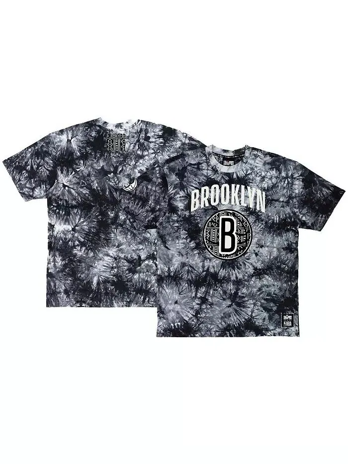 Мужская и женская футболка NBA x Black Brooklyn Nets Culture & Hoops с принтом тай-дай Two Hype — черный