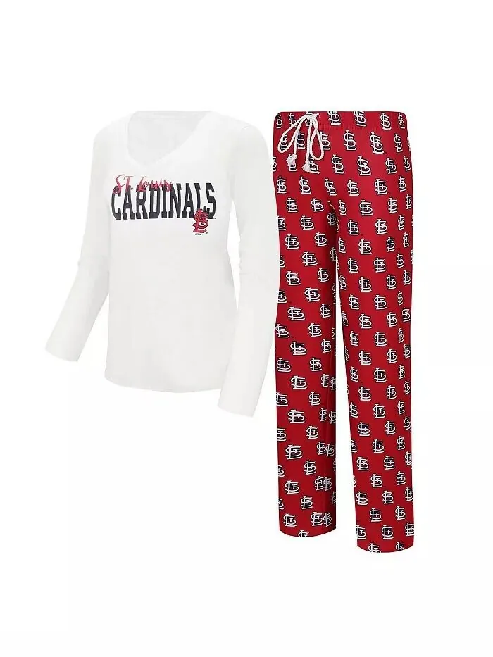 Женская белая и красная футболка St. Louis Cardinals с длинным рукавом и V-образным вырезом, а — изображение 1 из 3