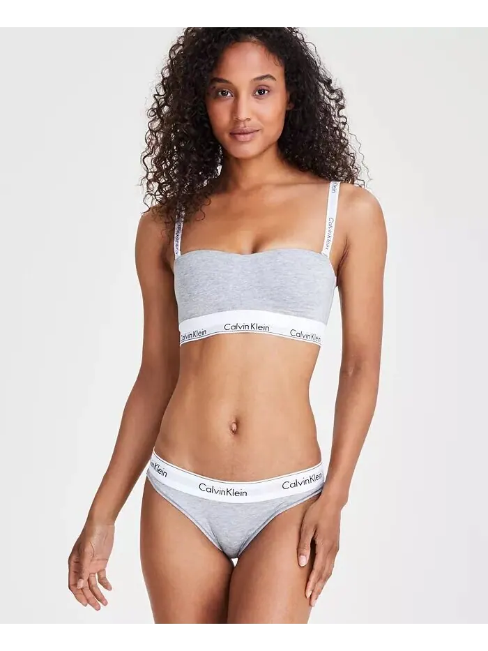 Современное хлопковое нижнее белье-бандо и бикини на легкой подкладке Calvin Klein — изображение 1 из 3, серый