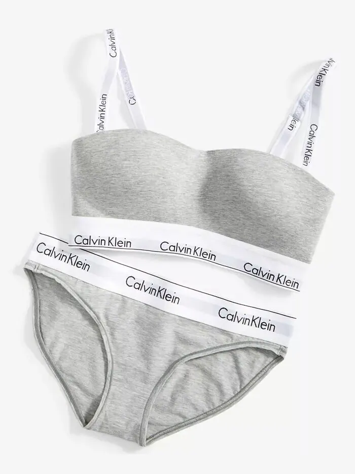 Современное хлопковое нижнее белье-бандо и бикини на легкой подкладке Calvin Klein — изображение 3 из 3, серый