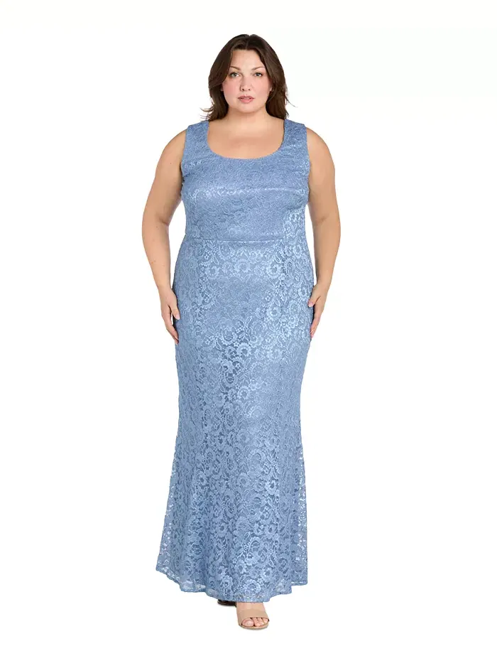 Жакет и платье с металлизированным кружевом Plus Size R & M Richards — изображение 2 из 6, синий