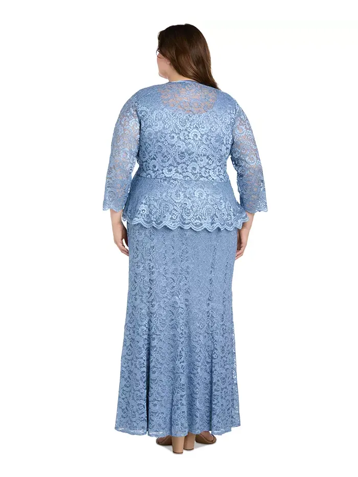 Жакет и платье с металлизированным кружевом Plus Size R & M Richards — изображение 3 из 6, синий