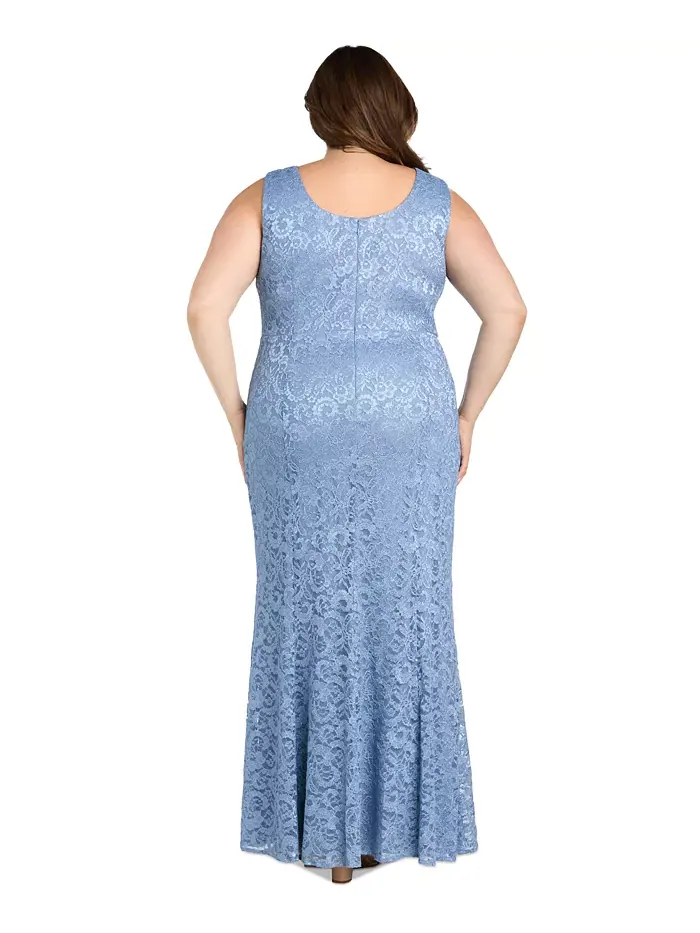 Жакет и платье с металлизированным кружевом Plus Size R & M Richards — изображение 4 из 6, синий