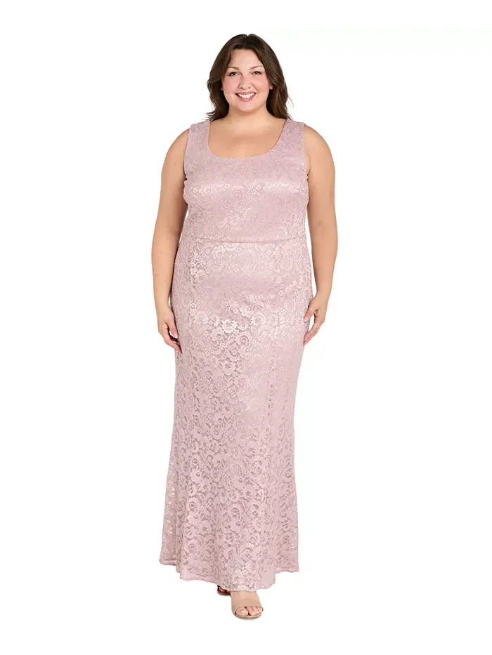 Жакет и платье с металлизированным кружевом Plus Size R & M Richards — изображение 2 из 5, розовый