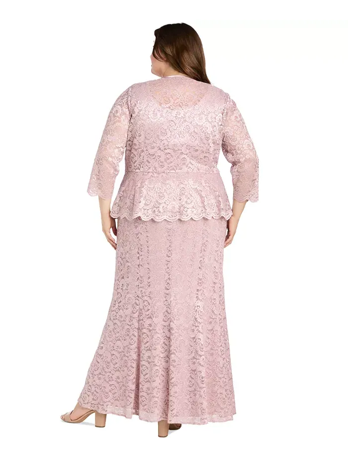 Жакет и платье с металлизированным кружевом Plus Size R & M Richards — изображение 4 из 5, розовый
