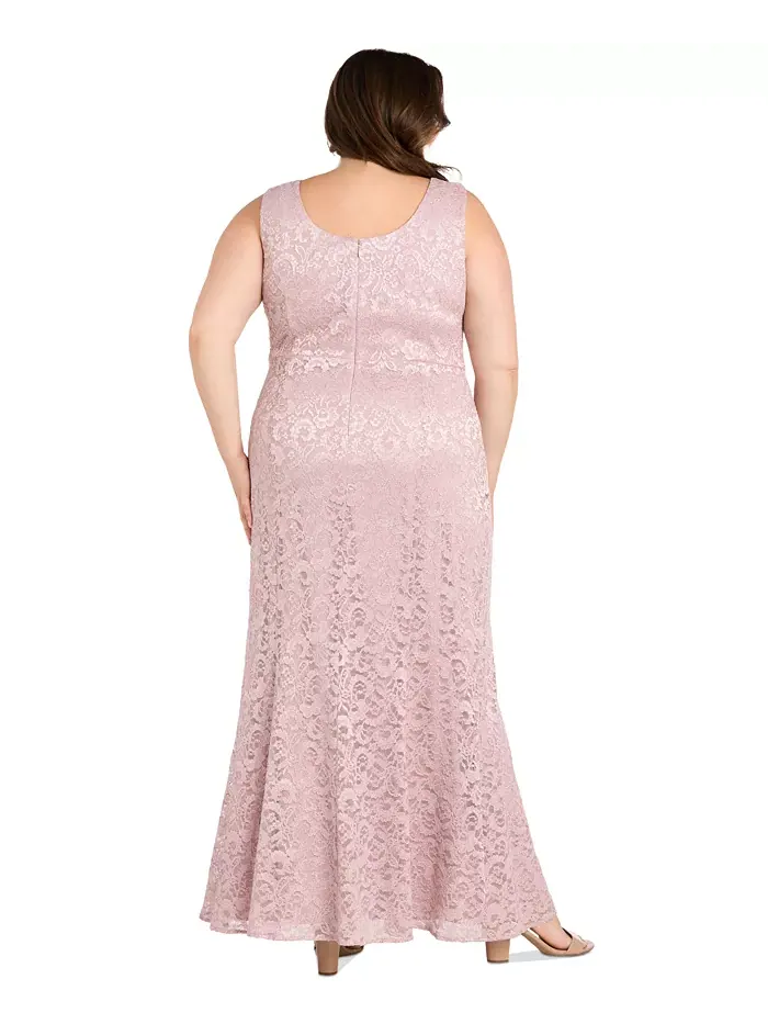 Жакет и платье с металлизированным кружевом Plus Size R & M Richards — изображение 5 из 5, розовый