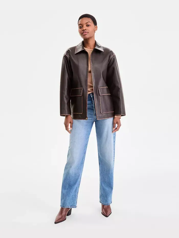 Женское пальто из искусственной кожи на молнии спереди, P/XXS-XXL BCBGMAXAZRIA — коричневый