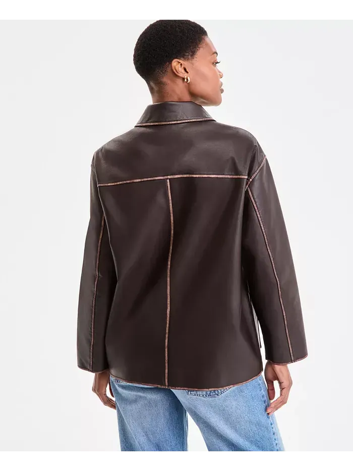 Женское пальто из искусственной кожи на молнии спереди, P/XXS-XXL BCBGMAXAZRIA — изображение 2 из 5, коричневый