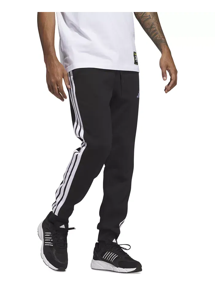 Мужские базовые джоггеры Regular-Fit с флисом и 3 полосками Adidas — изображение 2 из 4, черный
