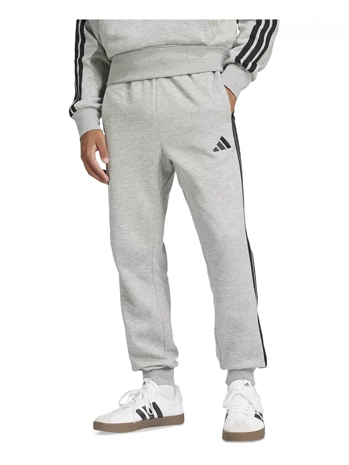 Мужские базовые джоггеры Regular-Fit с флисом и 3 полосками Adidas — изображение 1 из 4, серый