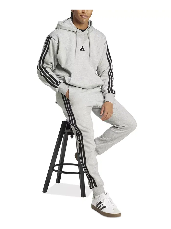 Мужские базовые джоггеры Regular-Fit с флисом и 3 полосками Adidas — изображение 2 из 4, серый