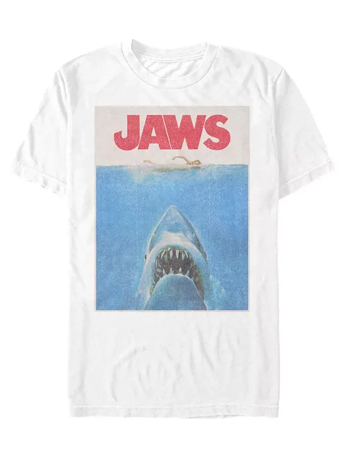 Мужская футболка с коротким рукавом Retro Jaws Poster — белый