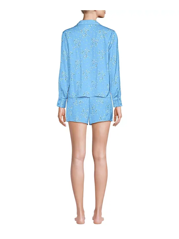 Женский пижамный комплект из двух предметов из матового атласа: топ с длинным рукавом и шорты — изображение 2 из 3, синий