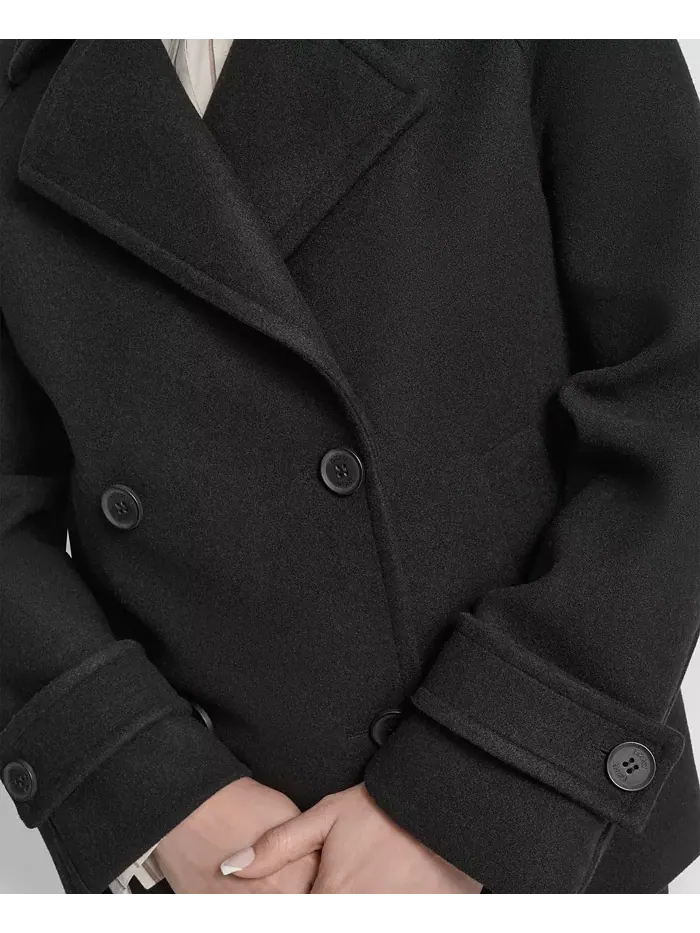 Женское короткое двубортное пальто с воротником DKNY — изображение 7 из 8, черный