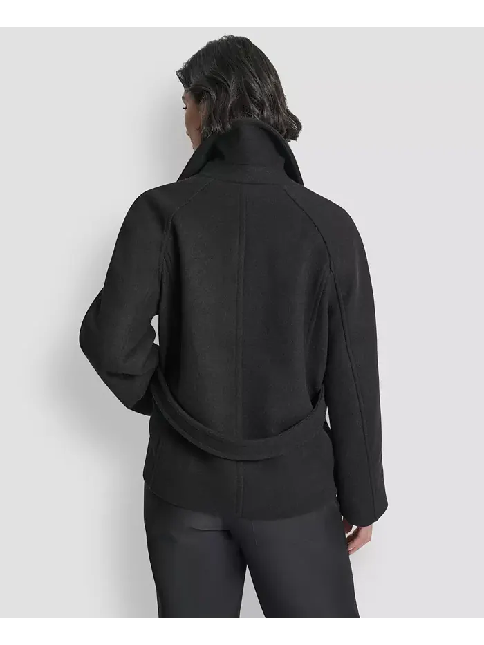 Женское короткое двубортное пальто с воротником DKNY — изображение 8 из 8, черный