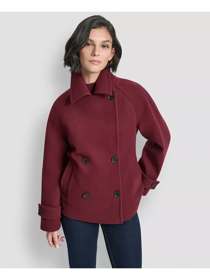 Женское короткое двубортное пальто с воротником DKNY — изображение 3 из 8, бордо