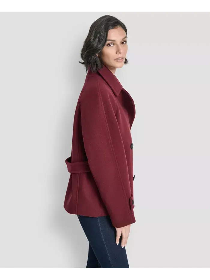 Женское короткое двубортное пальто с воротником DKNY — изображение 5 из 8, бордо