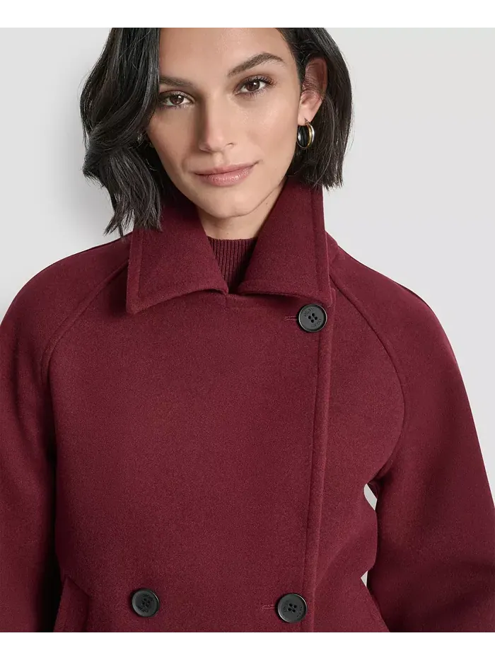 Женское короткое двубортное пальто с воротником DKNY — изображение 6 из 8, бордо