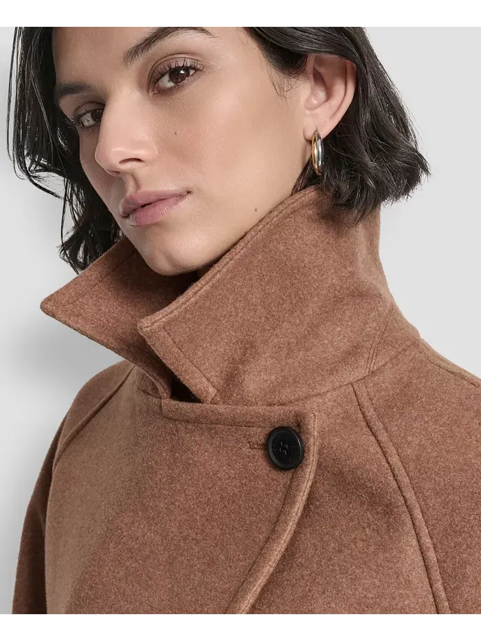 Женское короткое двубортное пальто с воротником DKNY — изображение 5 из 8, бежевый