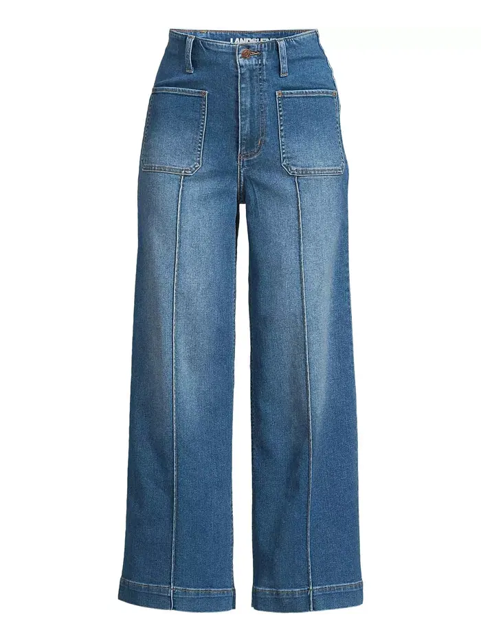 Женские укороченные джинсы Recover Denim с высокой талией и накладными карманами Lands' End — изображение 2 из 4