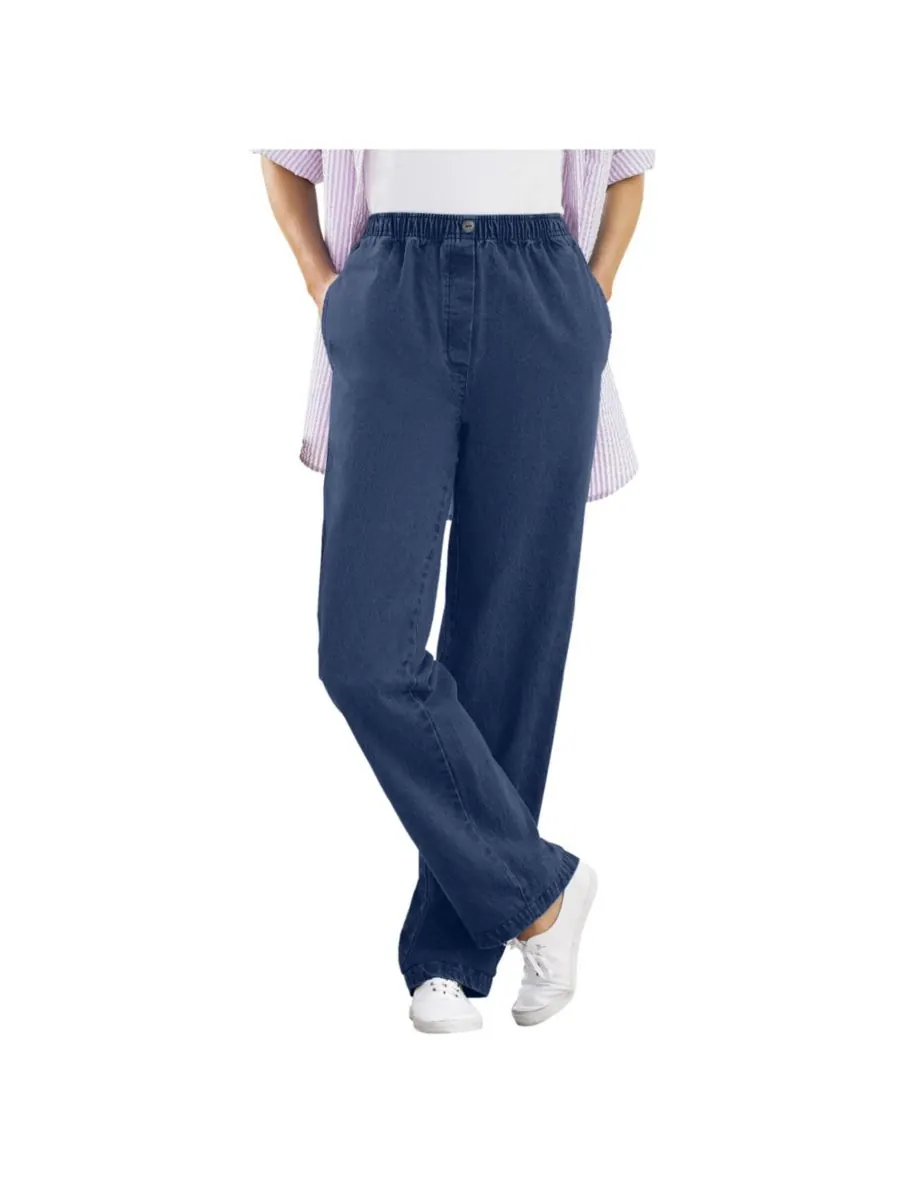 Женские джинсы Within прямого кроя из хлопка, надеваемые через голову, с эластичным поясом — изображение 3 из 3, синий