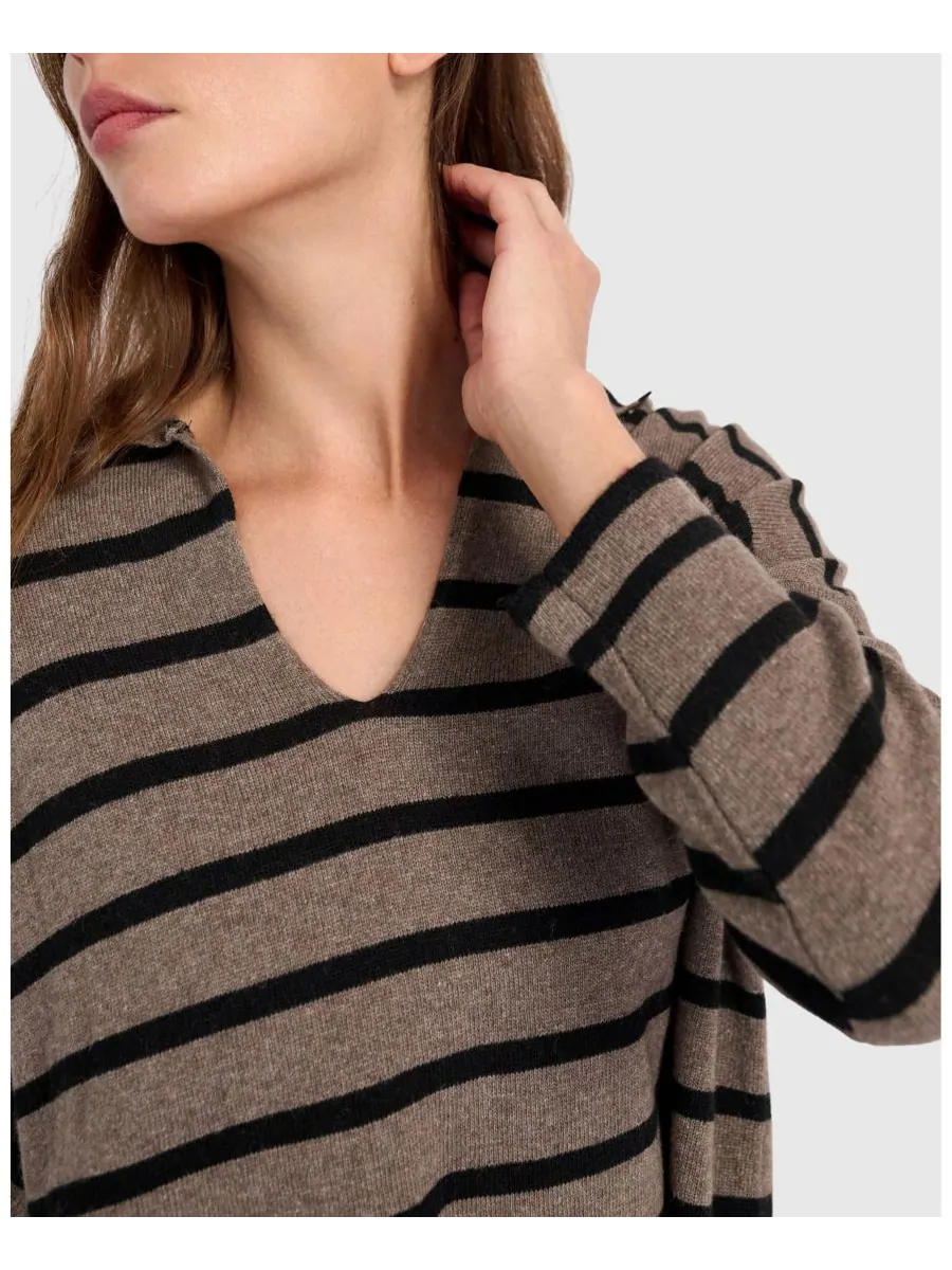 Женский свитер с воротником Surfside Alembika, Latte stripes — изображение 2 из 6