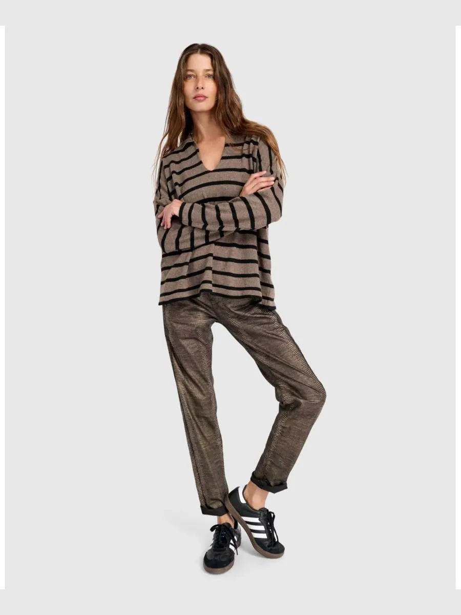 Женский свитер с воротником Surfside Alembika, Latte stripes — изображение 5 из 6