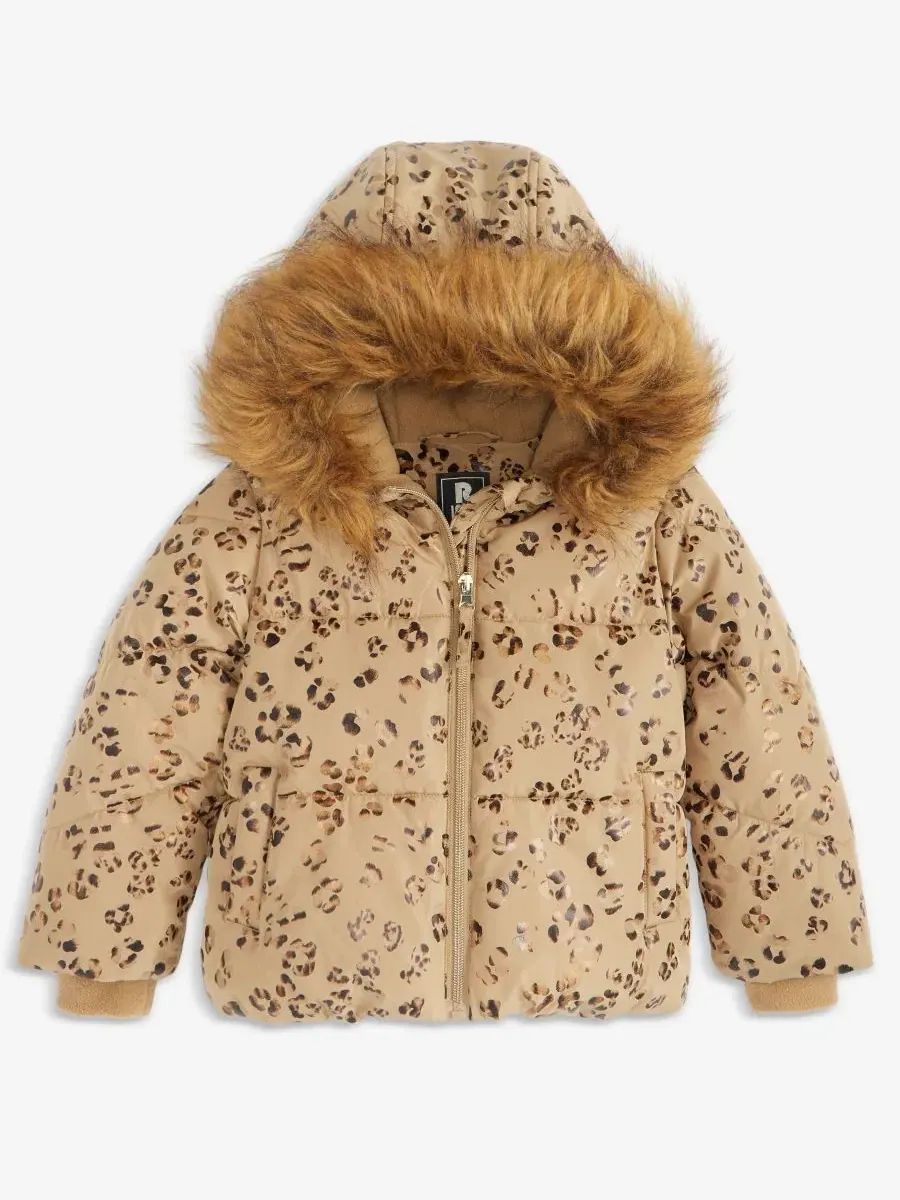 Пуховик с капюшоном и отделкой из искусственного меха Leopard Foil S Rothschild & CO, Taupe Leopard