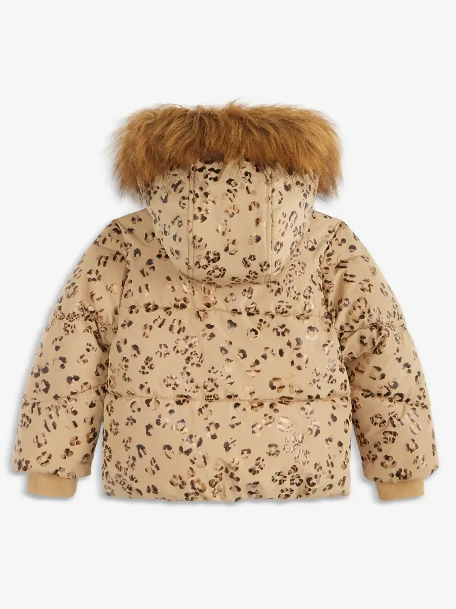 Пуховик с капюшоном и отделкой из искусственного меха Leopard Foil S Rothschild & CO, Taupe Leopard — изображение 3 из 3