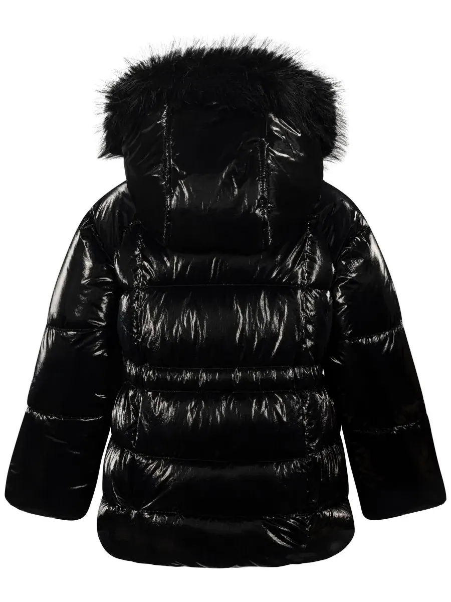 Детское стеганое пальто с капюшоном, с длинным рукавом, модель Shimmer Box Quilt Anorak S — изображение 2 из 3, черный