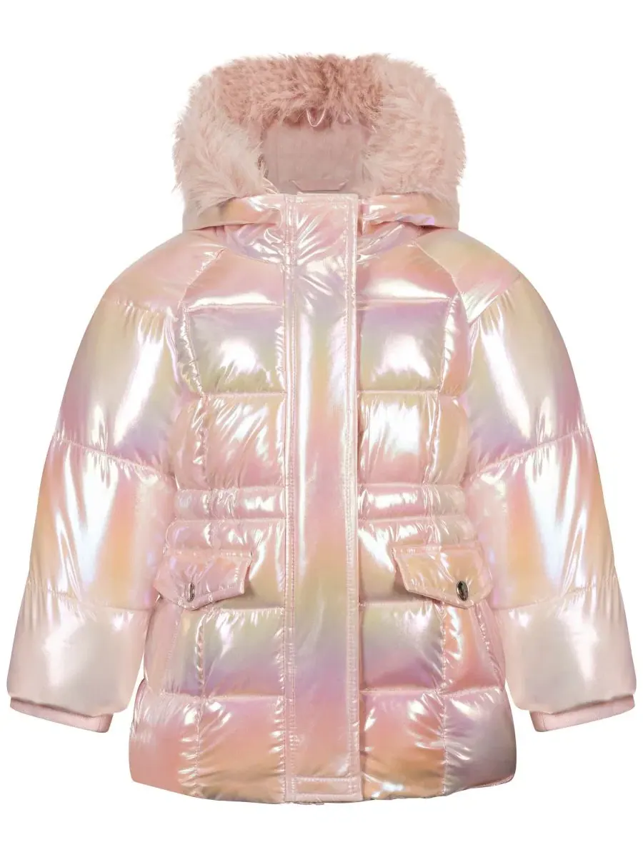 Детское стеганое пальто с капюшоном, длинным рукавом, Shimmer Box Quilt Anorak S Rothschild & CO — розовый