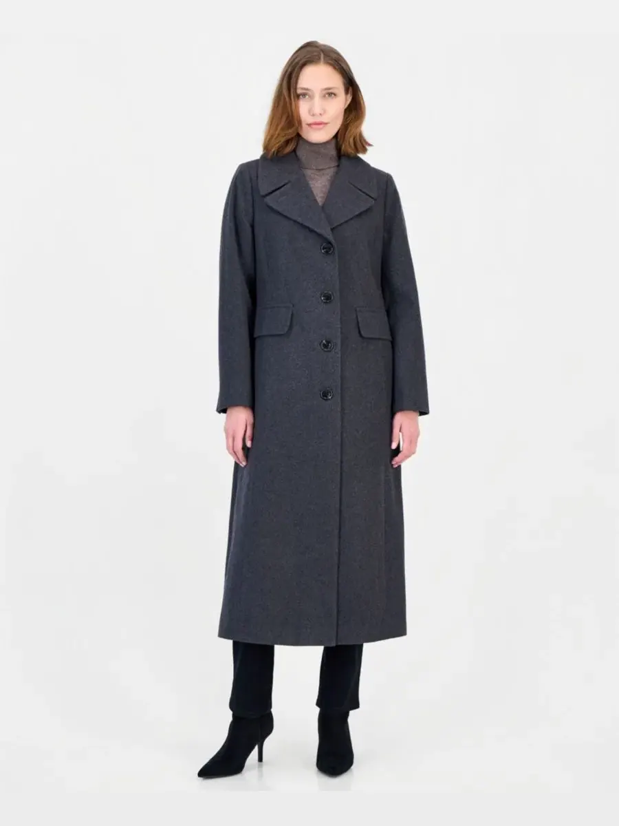 Пальто макси однобортное Anne Klein — изображение 1 из 5, темно-серый