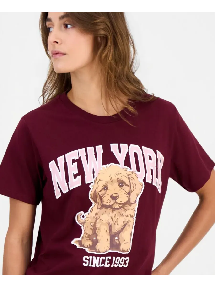 Футболка с принтом собаки и надписью New York since 1993 Grayson Threads, The Label — изображение 2 из 4, винный