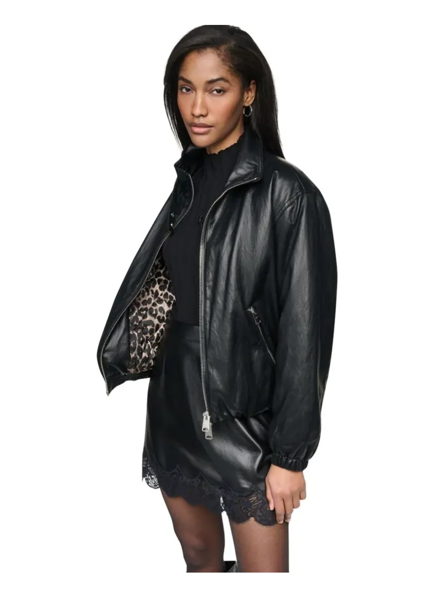 Куртка-бомбер из кожзама с высоким воротником DKNY — изображение 2 из 3, черный